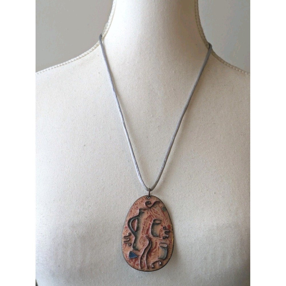 Handmade Artisan Pendant Necklace In Earthy Rust & Teal Colors Artsy Eclectic